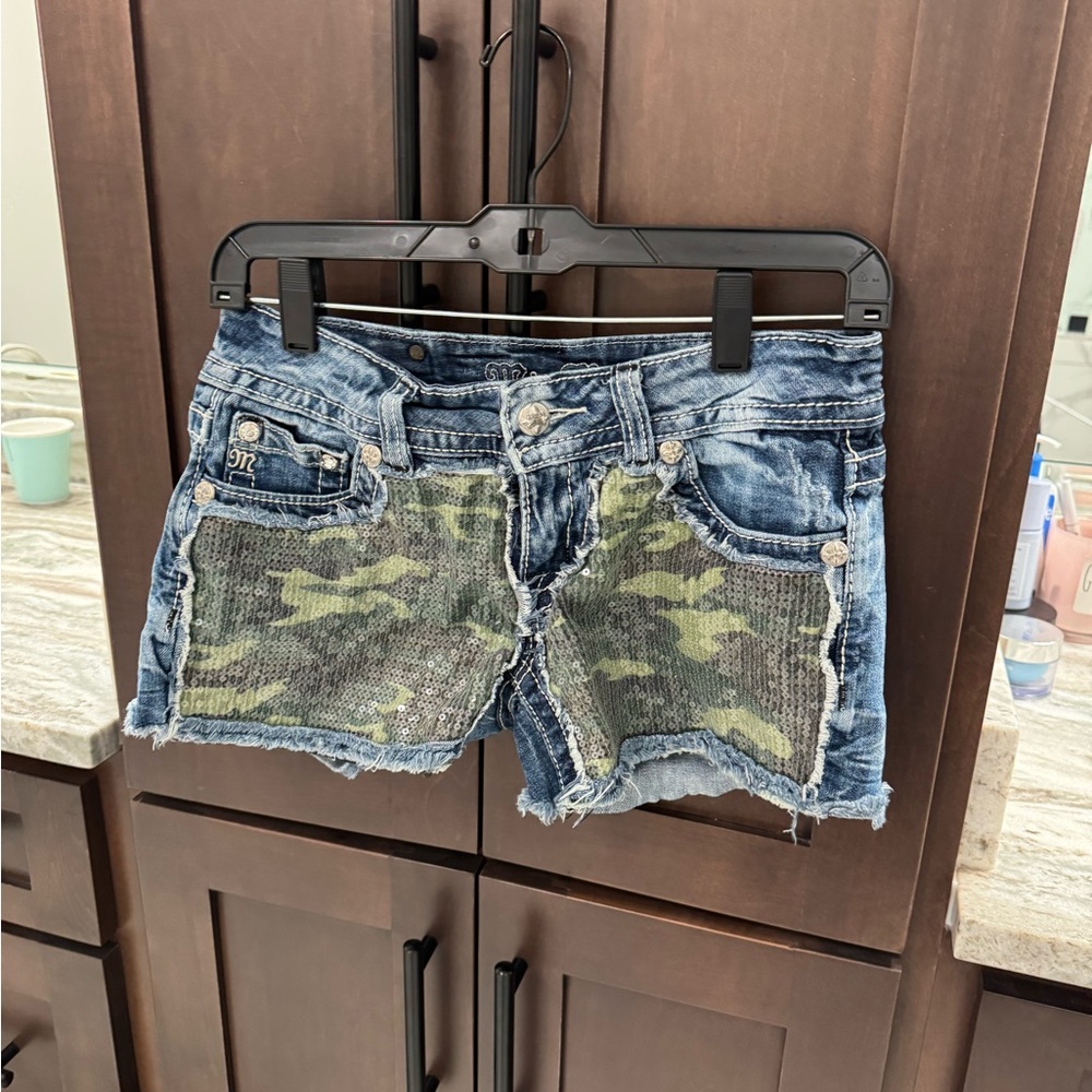 Miss Me Blue and Green Jean Shorts